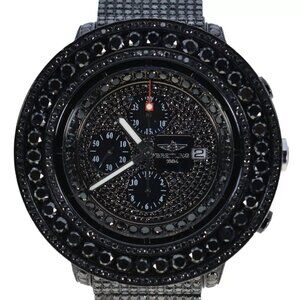 Breitling 56mm Bust Down Black PVD 35 CTW Diamond Super Avenger A13370 Watch!